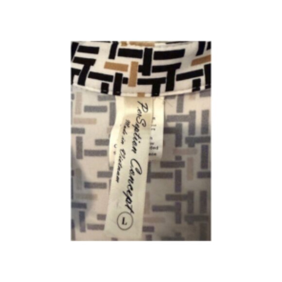 PerSeption Concept Blouse Roll Tab Sleeves Geometric Print Black/White Women's L - Picture 3 of 7